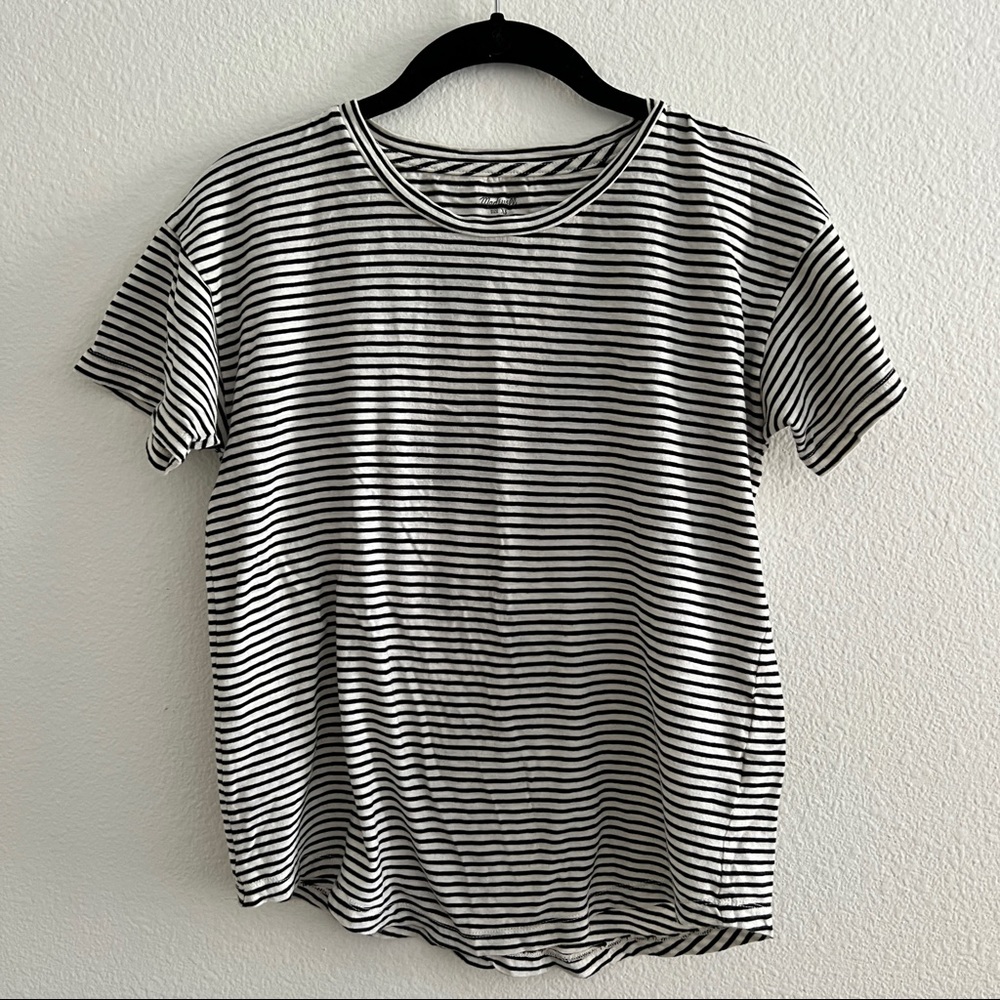 Madewell | B&W Whisper Cotton Crewneck Tee Shirt Top - Size XS - Picture 6 of 11